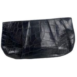 Furla Croc Embossed Black Clutch Bag